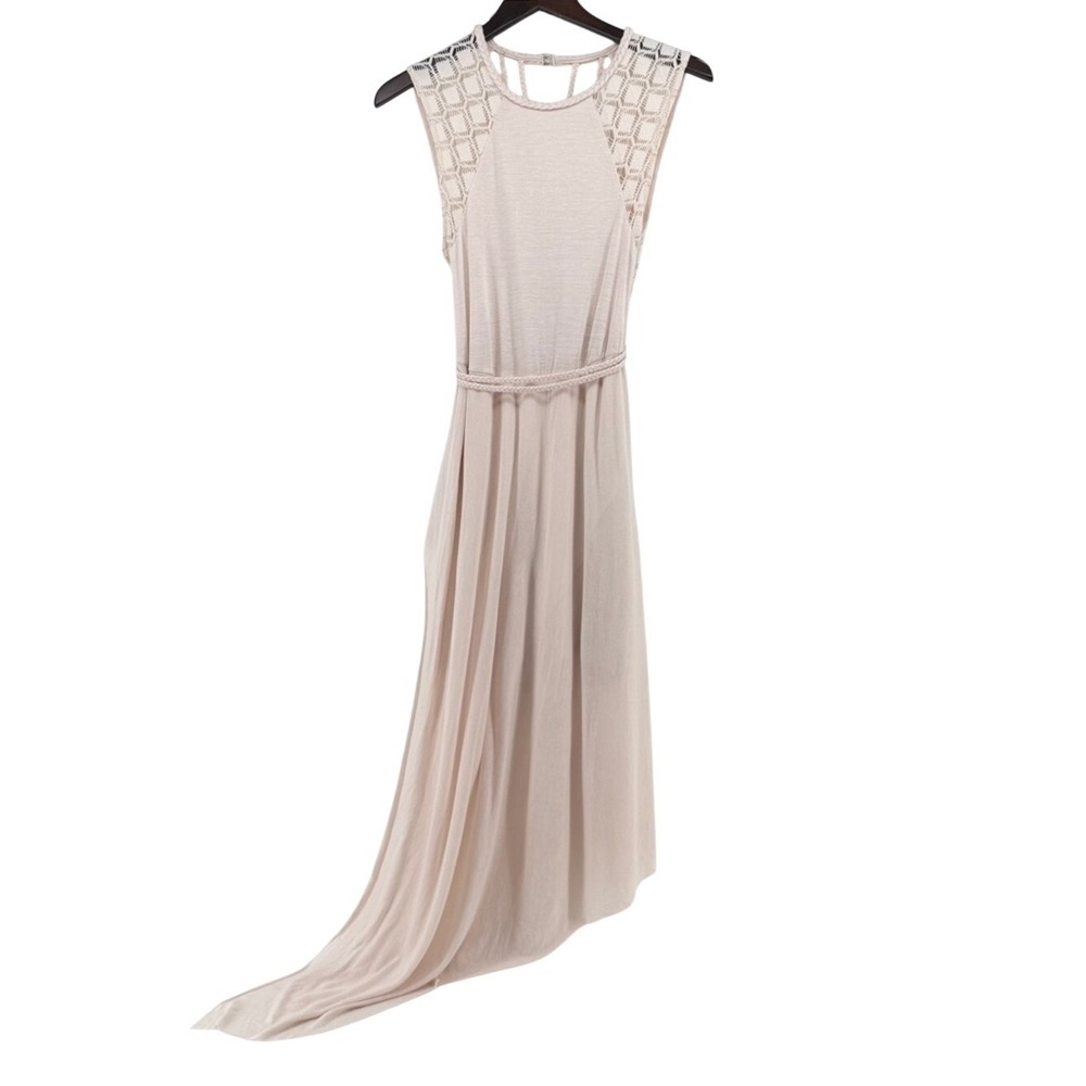 NWT Free‎ People Shell Pink Crochet Lace Strappy Back Asymmetrical Maxi Dress S